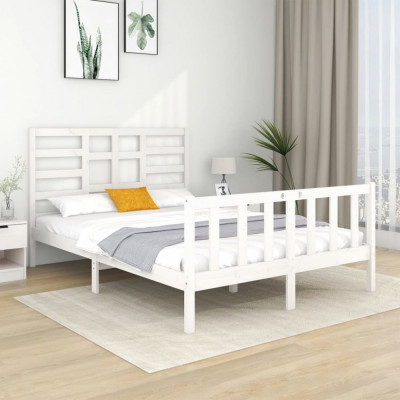 vidaXL Cadru pat, alb, 140x190 cm, lemn masiv foto