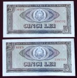 Romania 2 x 5 Lei 1966, Serii Consecutive 732-733, aUNC/UNC