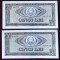 Romania 2 x 5 Lei 1966 serii consecutive 732 733 aUNC si UNC **