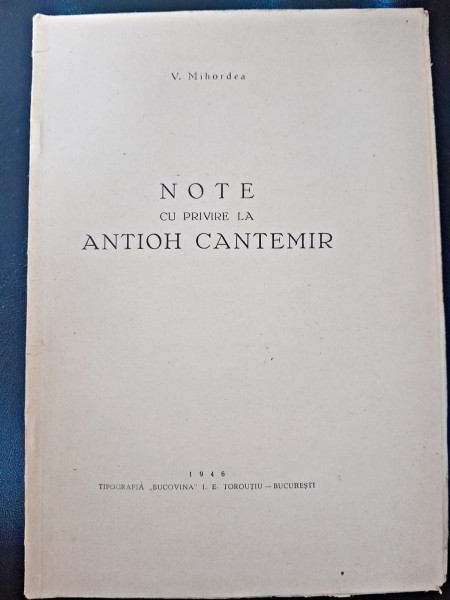 Note cu privire la Antioh Cantemir - V. Mihordea