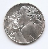 San Marino 500 Lire 1973 - Pace &icirc;n lume, Argint 11g/835, 29 mm, KM-29 UNC !!! (necirculata)