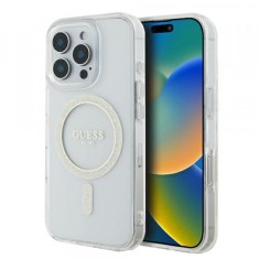 Husa MagSafe pentru Apple iPhone 16 Pro, Guess, IML Glitter Ring, Transparenta GUHMP16LHFGERET