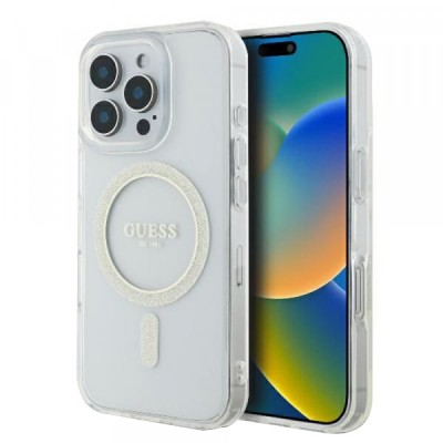Husa MagSafe pentru Apple iPhone 16 Pro, Guess, IML Glitter Ring, Transparenta GUHMP16LHFGERET foto