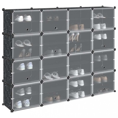 Organizator cub de depozitare cu uși, 16 cuburi, negru, PP foto
