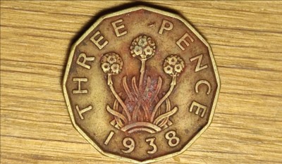 Anglia / Marea Britanie - moneda de colectie dodecagonala - 3 pence 1938 - George VI - deosebita ! foto