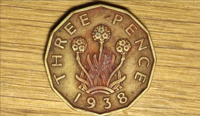 Anglia / Marea Britanie - moneda de colectie dodecagonala - 3 pence 1938 - George VI - deosebita !
