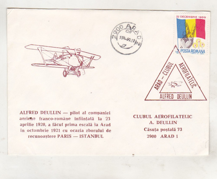 bnk fil Plic ocazional Arad 1990 - Clubul aerofilatelic Alfred Deullin