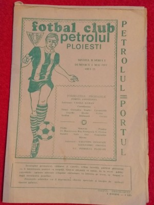 Program meci fotbal PETROLUL PLOIESTI - PORTUL CONSTANTA (01.05.1977) foto