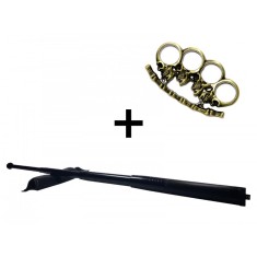 Set baston telescopic din otel, negru, 64 cm si box cranii