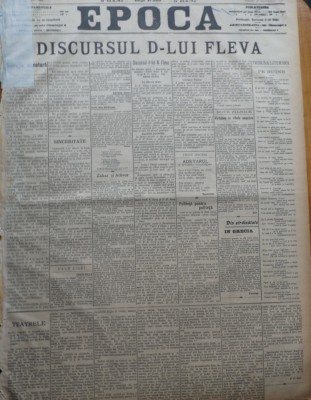 Ziarul Epoca, 10 Decembrie 1899 ; Discursul Domnului Fleva foto