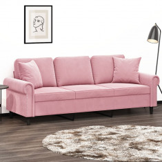 vidaXL Canapea cu 3 locuri cu pernuțe, roz, 180 cm, catifea foto