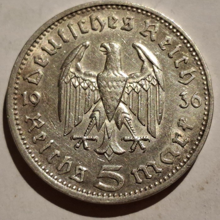 Germania Nazista 5 reichsmark 1936 E argint