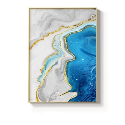 Pictura abstracta epoxy si foita aur metalizata, dimensiune 100x50cm foto