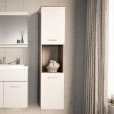 Dulap &icirc;nalt pentru baie Krildihana, stejar deschis si alb, 131x30x30 cm