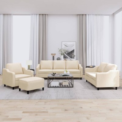 vidaXL Set de canapele cu perne, 4 piese, crem, textil 3201780 foto