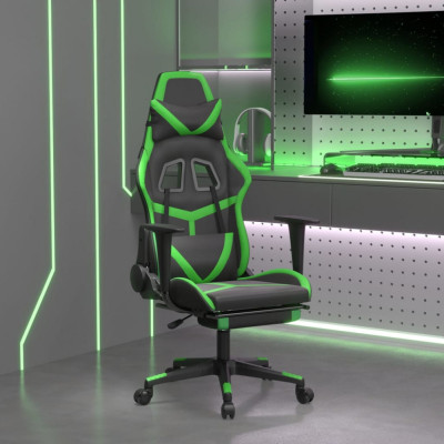 vidaXL Scaun de gaming cu suport picioare negru/verde, piele ecologică foto