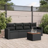 VidaXL Set mobilier de grădină cu perne, 5 piese, negru, poliratan