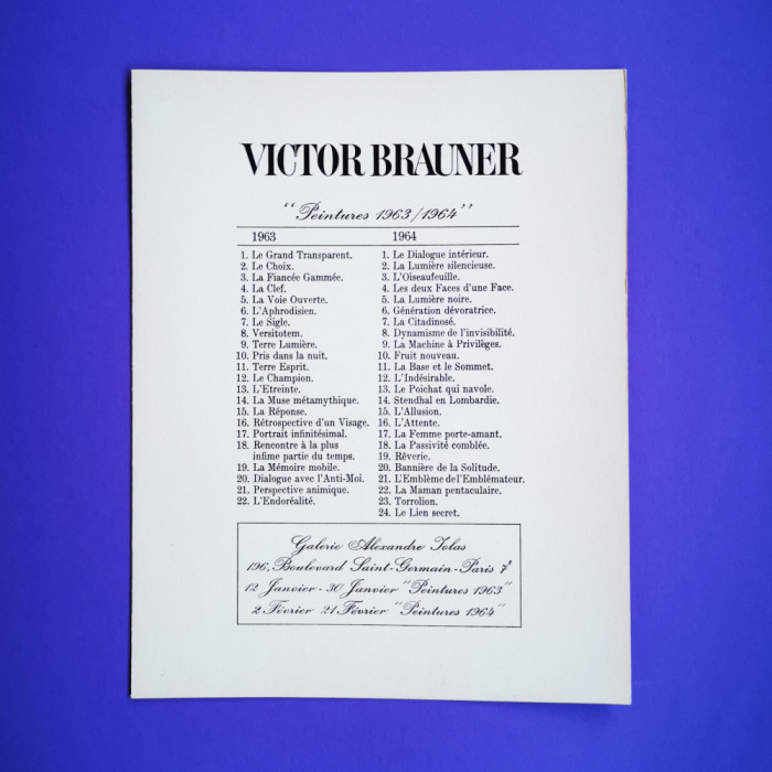 Victor Brauner invitatie expozitie arta Galeria Alexander Iolas Paris 1965