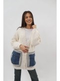 Cumpara ieftin Cardigan Dama Tricotat Midi Buzunare Denim Oversize Alara Ivory Talie Unica (M-XXL) Lana Vascoza Poliester Toamna Iarna Elegant