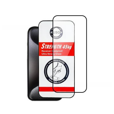 Folie de protectie, flippy, pentru iphone 15 plus, tempered glass usg, ultra rezistent 45kg, full cover, antistatica, margini negre, transparent foto