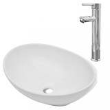 Cumpara ieftin Chiuveta de baie cu robinet mixer, ceramica, oval, alb