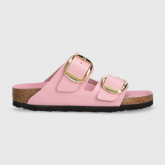 Birkenstock slapi de piele Arizona Big Buckle femei, culoarea roz, 1026532