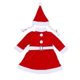 Costum craciunita pentru fata 1-3 ani, 3 piese catifea, rosu