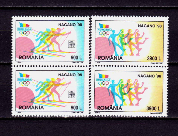 RO 1998 ,LP 1447 , &quot;Jocurile Olimpice de Iarna , Nagano&quot; , serie pereche V ,MNH