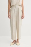 United Colors of Benetton pantaloni din amestec de in culoarea bej, drept, high waist, 45BVDF09B