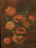 PVM - Tablou frumos "Vas cu Margarete" / ulei pe carton semnat / 31 cm x 45 cm