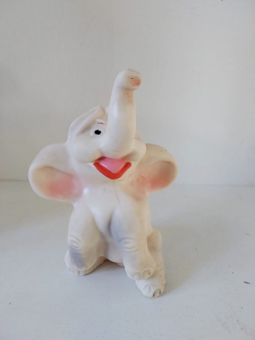 Elefant Aradeanca cu stanta, anii 70-80 Jucarie romaneasca veche 18 cm
