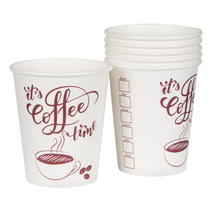 Set Pahare Carton, Model &quot;It&#039;s Coffee Time&quot;, Capacitate 240 ml, 30 Bucăți