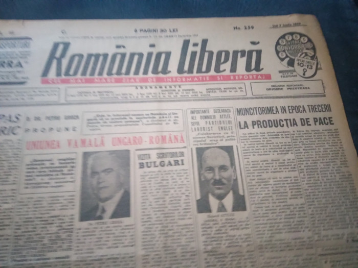 ZIARUL ROMANIA LIBERA 7 IUNIE 1945 PROCESA GOERING