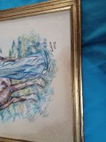 Tablou vintage Luca 1976, Natura, Carbune, Realism