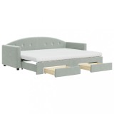 Cumpara ieftin Pat de zi cu extensie si sertare, gri deschis 80x200 cm catifea