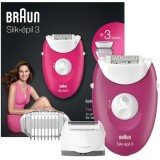 Epilator Braun Silk-&eacute;pil 3 3-410, 20 pensete, 2 viteze, 2 viteze, cap de ras, capac de tuns, Roz