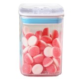Cutie de Depozitare Alimente, Cyrax, tip Container, 0.8L, 10x10x15.5 cm, Recipiente pentru Cereale in Bucatarie, Transparente cu Capac Alb-Albastru