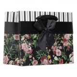 Sacosa Cadou, Model Floral, Fundă Satinată, Negru, Dimensiuni 14x11x6cm, Oem