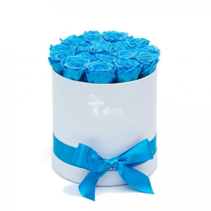 Cutie &Oslash;17cm cu Trandafiri Criogenati XL bleu &Oslash;6,5cm, cadou