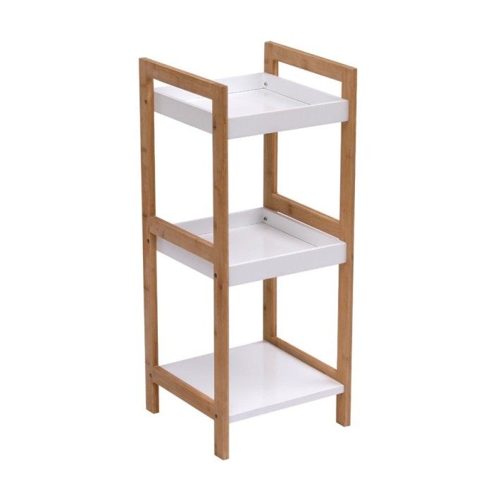 Etajera Dalia, MDF + bambus, alb + bambus, 30 x 30 x 72 cm, 1C