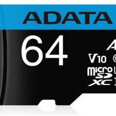 Card de memorie ADATA Premier, MicroSDXC, 64GB, UHS-I, Class 10 + Adaptor microSD