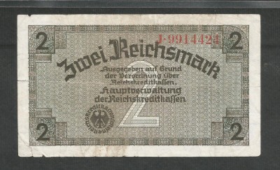GERMANIA NAZISTA 2 MARCI REICHSMARK 1940 [33] P- 137a , 7 cifre , Litera J foto