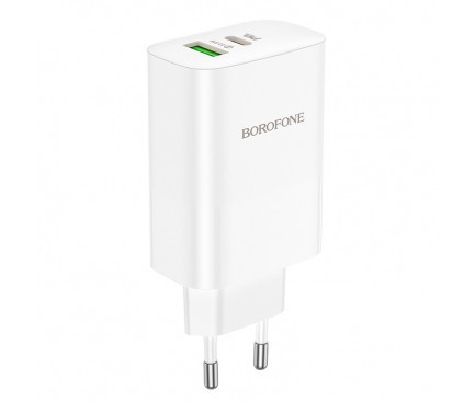 INCARCATOR retea Borofone &amp;quot;BN10&amp;quot; , Quick Charge 65W, 1 x USB, 1 x USB Type-C, alb &amp;quot;6974443388190&amp;quot; (timbru verde 0.18 lei)
