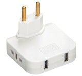 Adaptor Triplu Rotativ 180&deg; cu 2 Prize și 2 Porturi USB Techstar&reg;, 2500W, Alb - Ideal pentru Spatii Inguste