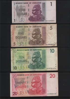 Set Zimbabwe 1 + 5 + 10 + 20 + 100 + 500 + 1000 dollars 2007 F-VF foto