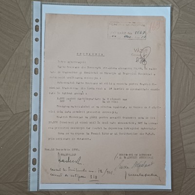 CONVENTIE SEMNATA DE RADU BREZIANU SI LUCIA STURDZA BULANDRA-1950. foto
