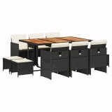 Cumpara ieftin Set mobilier de exterior cu perne, 11 piese, negru, poliratan