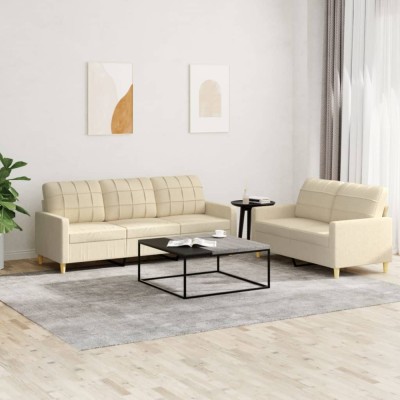 vidaXL Set de canapele cu perne, 2 piese, crem, textil 3201308 foto