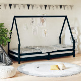 VidaXL Cadru pat pentru copii, negru, 90x200 cm, lemn masiv de pin
