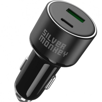 Incarcator Auto Silver Monkey SMA014, 100W, 3A, 1 x USB-A - 1 x USB-C, Negru foto